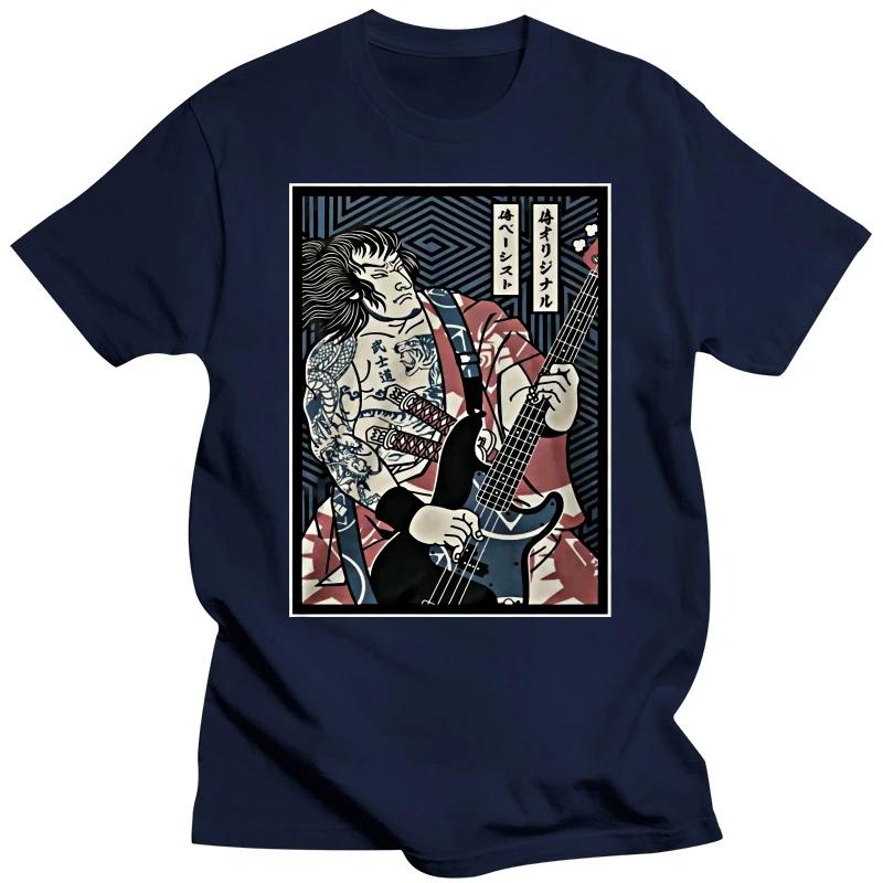 Japanese Samurai Guitar Graphic Tshirts Black Fashion Men Short-sleev Tee Male Shirt Fitness Tees Summer Oversized T-shirt