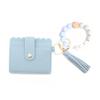 Leopard Print Silicone Bead Bracelet Wallet with PU Leather Tassel Keychain