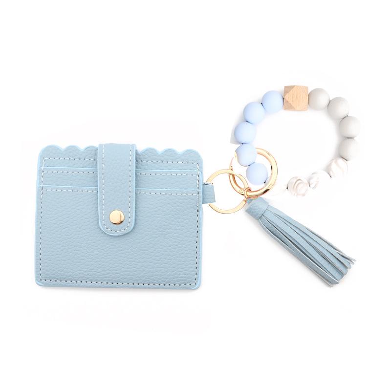 Leopard Print Silicone Bead Bracelet Wallet with PU Leather Tassel Keychain
