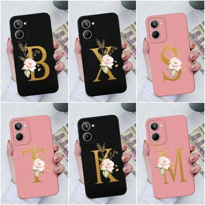 Case For OPPO Realme 2 5 6 7 8 Pro 9i Realme 9 10 Pro+ Luxury Liquid Silicone Soft TPU Couple Case Flower A-Z Letters For Realme Fundas Coques Bumper