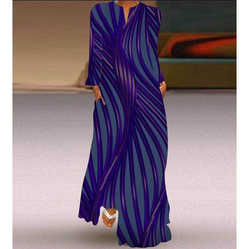 Long Sleeve Dress New Fashion Women's Clothing 3D Colorful Printing Stage Show Travel Photo Pocket V Neck Dress