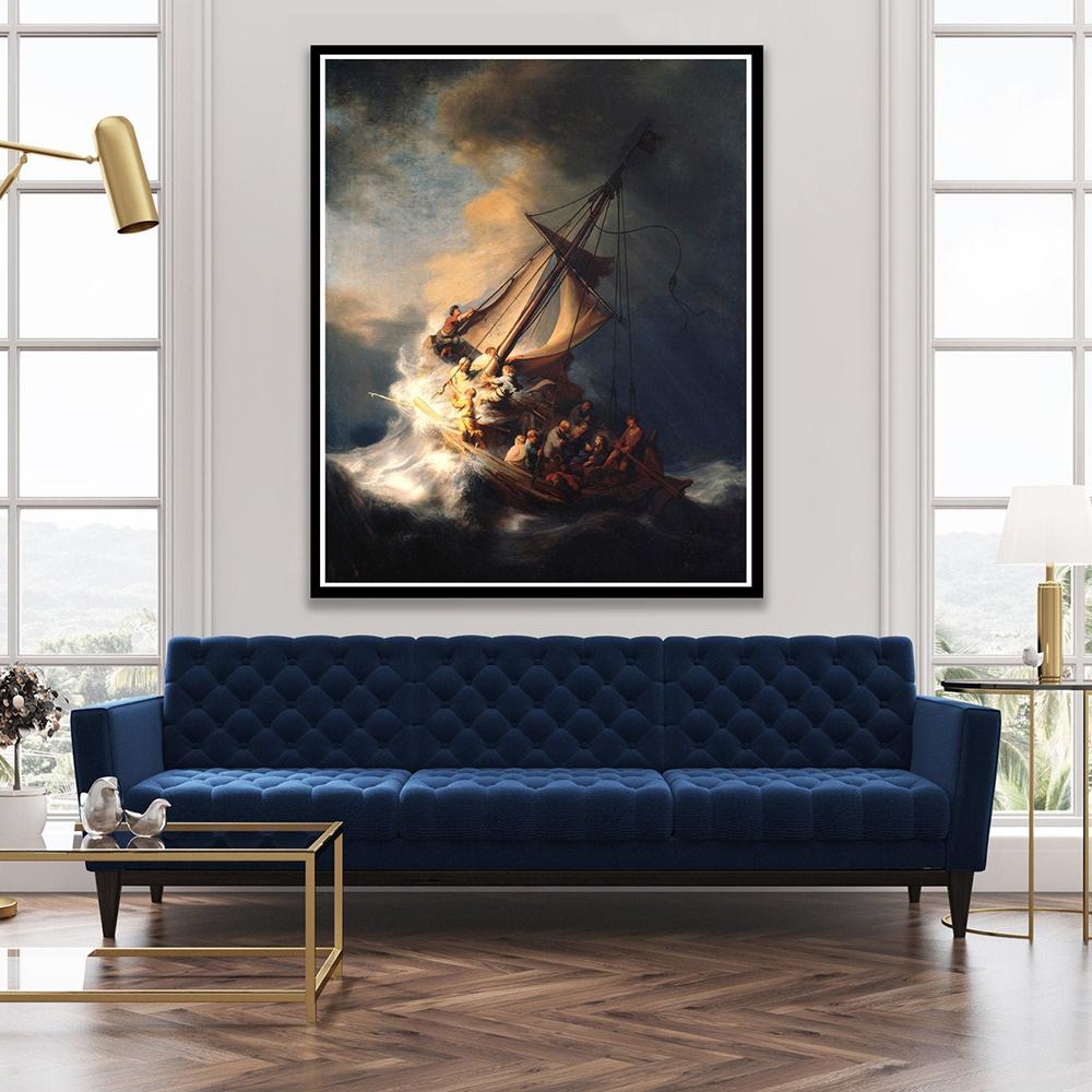 Canvas Print Wall Art - Christ in The Storm on The Sea of Galilee S Religious Sacred Heart of Jesus Poster Living Room Decor