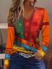 Women's Elegant V-Neck Marble Print Long Sleeve T-Shirt Soft Polyester Great for Autumn and Winter Casual Wear Floral Print Tops