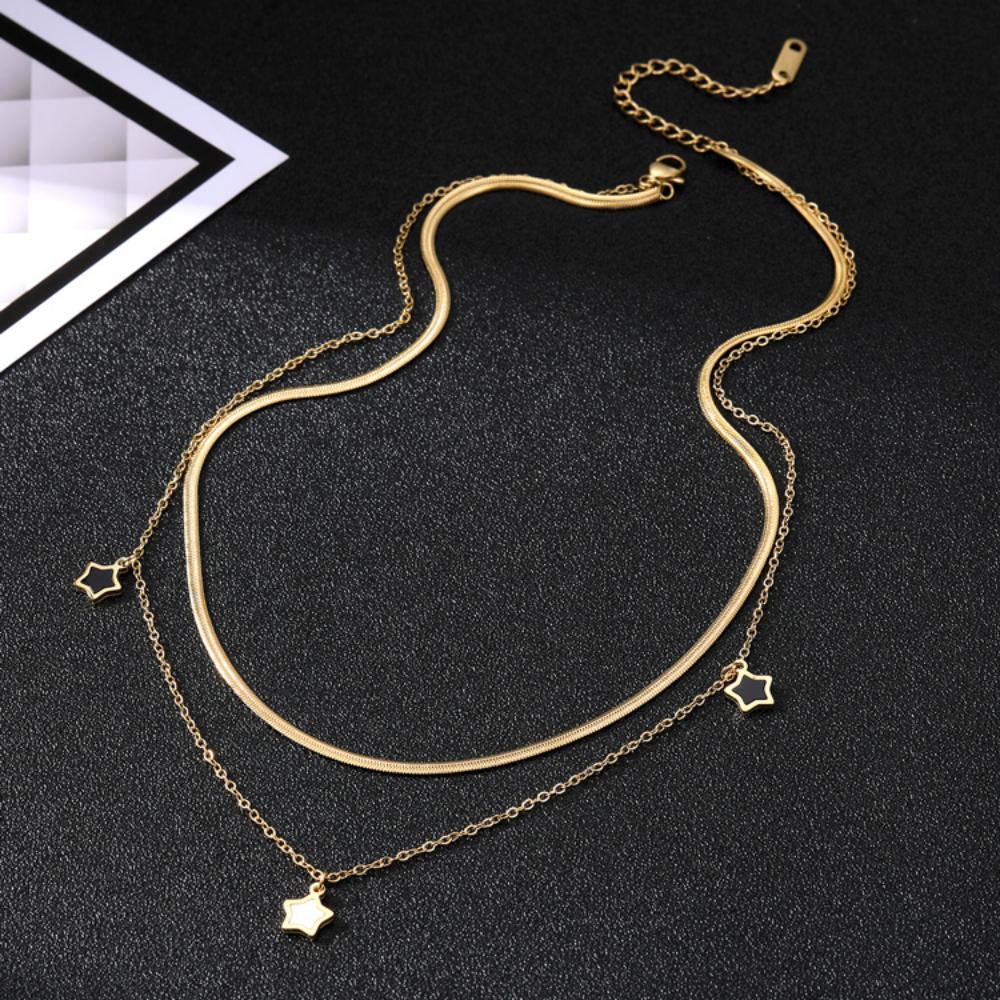 Fashion Star Pendant Necklace Women Elegant Charm Necklace Simple Double Layer Girl Gift Collar Chain Gift Sweater Chain