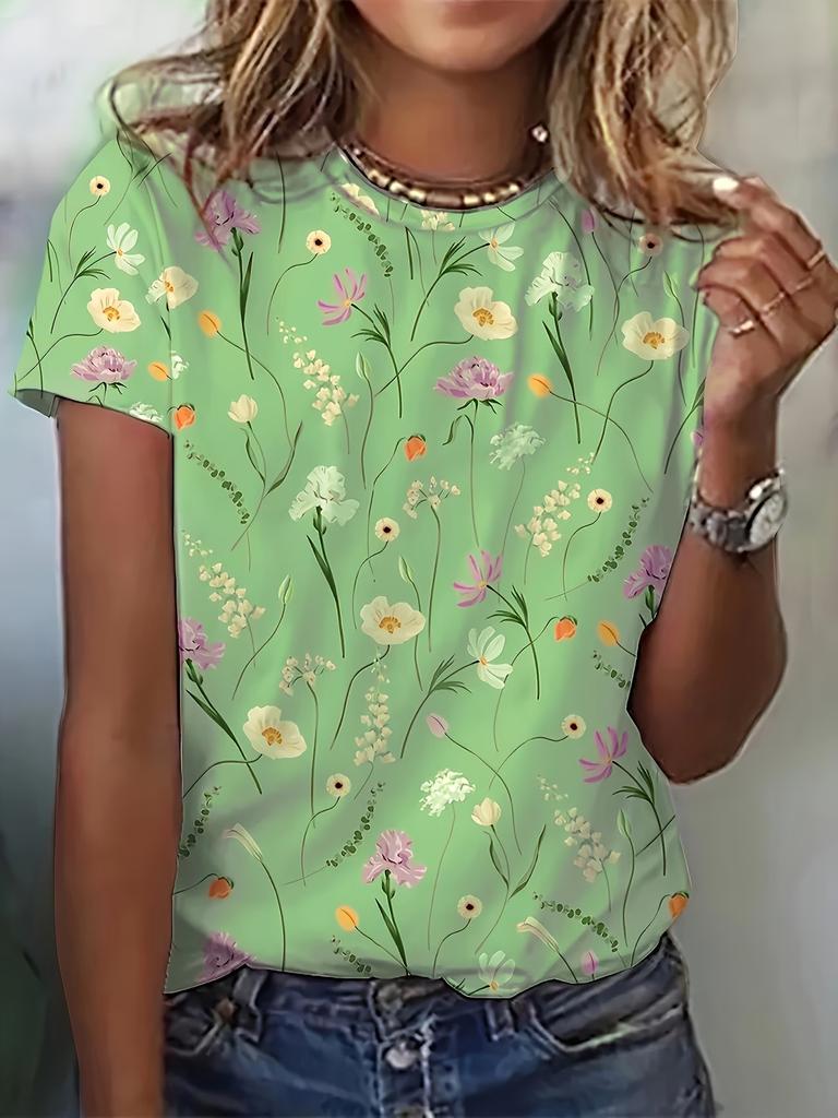 Summer Lady CLothes Crew Neck Short Sleeve Flowers 3D Print T Shirt Women's Outfits Casual Daily Basic Wear T Shirts Clothes