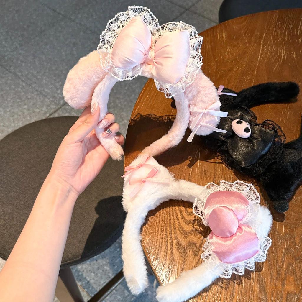 Cute Hair Bands Autumn Winter Plush Headbands Hair Clips Princess Girls' Headwear Lace Big Pink Bow Hair Accessories
