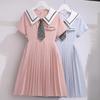 Girls' Navy Collar Sailor Dress - Summer College Style Princess Dress