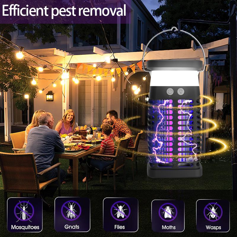 Lampă anti-țânțari cu energie solară, lampă UV, capcană pentru muște cu lumină violetă, lampă anti-țânțari cu șoc electric cu încărcare externă