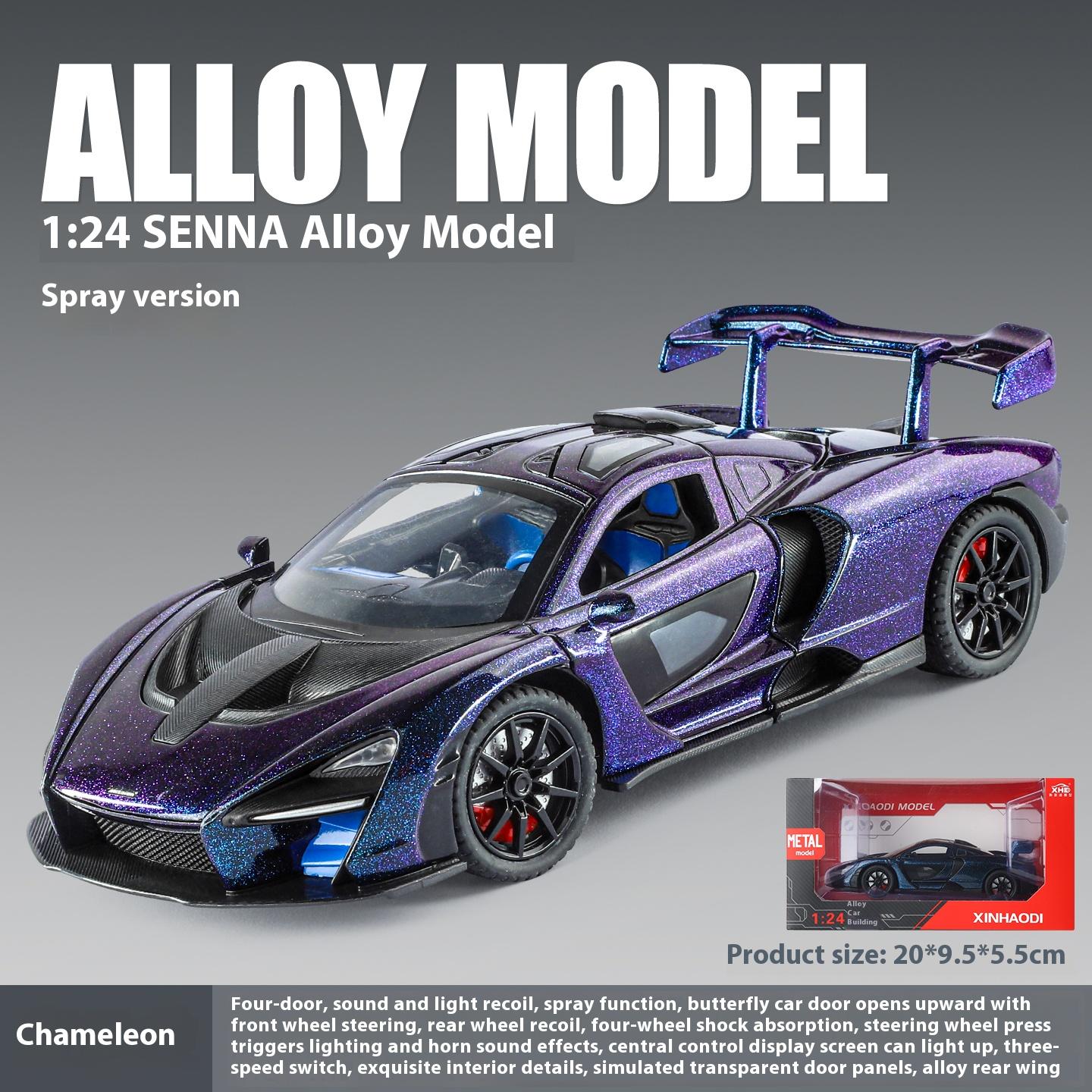 

1/24 McLaren Senna Спрей Модель спортивного автомобиля Симуляция Звук и свет Модель автомобиля Украшение Подарок для мальчика Игрушки на Хэллоуин