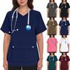 Dames Verzorgster Uniform Effen Kleur Korte Mouw Met Zak Werkkleding Pullover Top Lichtgewicht Comfortabel Zomer Casual Top