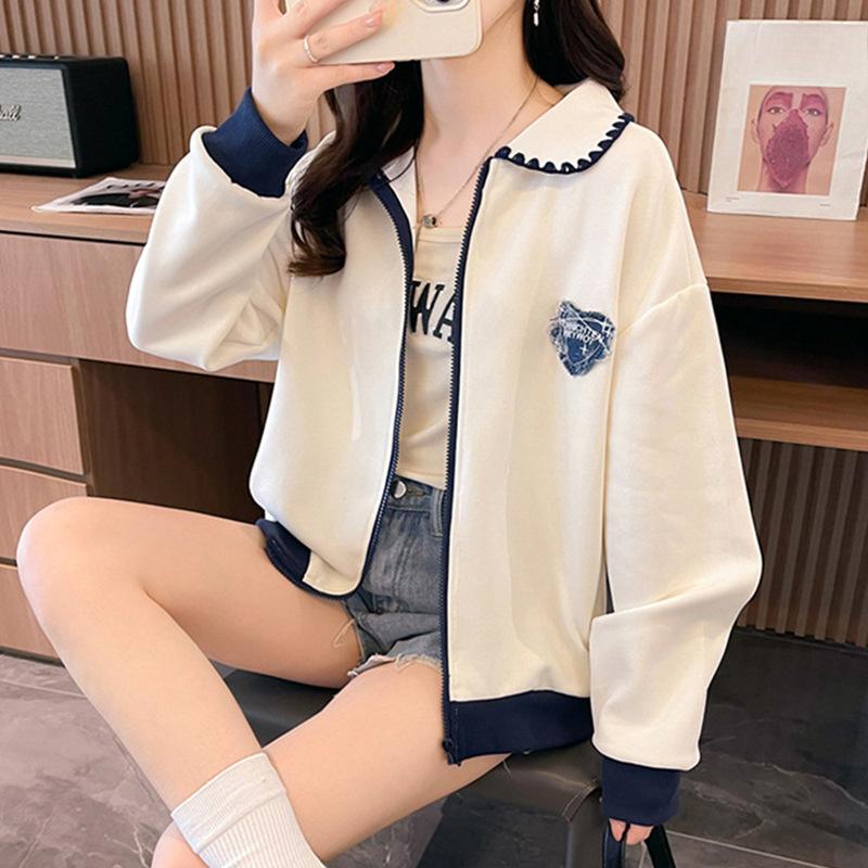 Autumn Women's Plus Size Doll Collar Collision Splicing Long Sleeve Baseball Jacket
