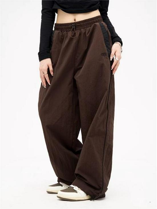 Europe America Cross-Border Spring Summer Sports Casual Elastic High Waist Wide Leg Pants Small коричневый