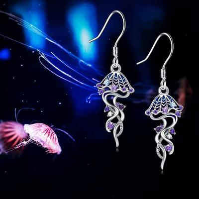 Creative Purple Jellyfish Dangle Earrings for Women Charming Silver Color Hook Earrings Wedding Small Animal Jewelry