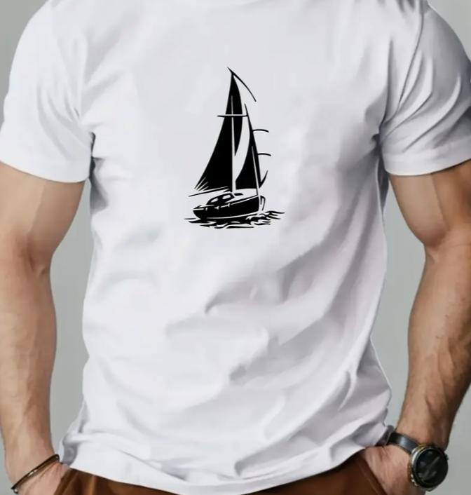 Unisex Casual Sailboat Graphic Summer TShirt Breathable Round Neck Short Sleeve Tee for Beach Outdoor Casual Attire