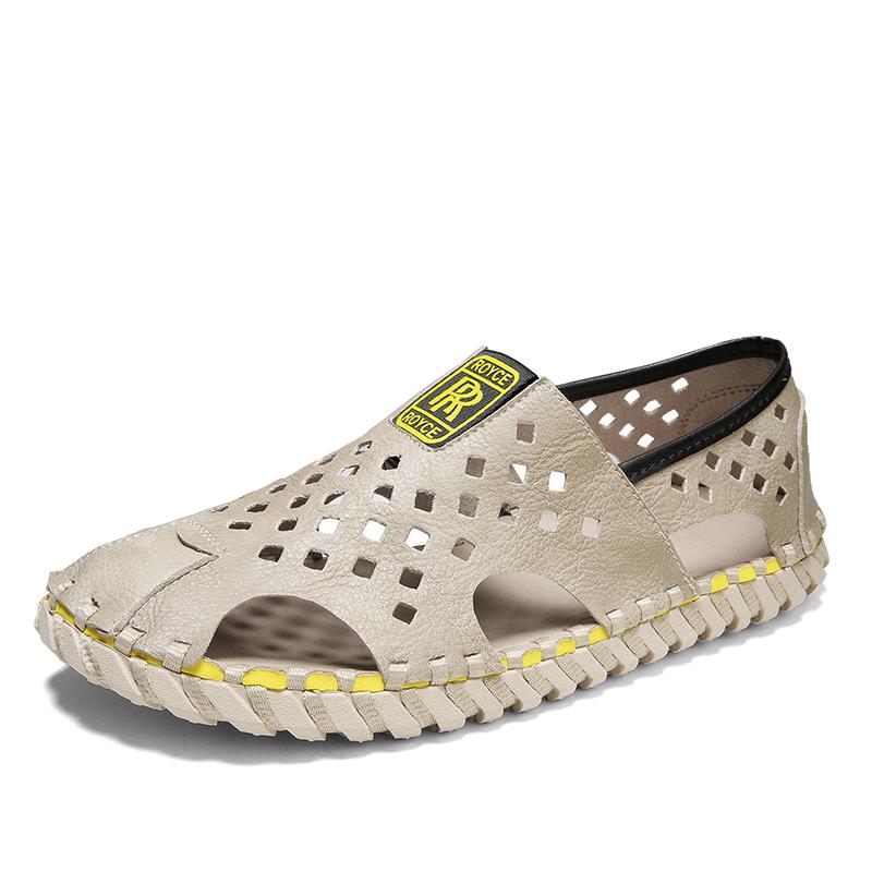 

Fashion Hollow Out Men Leather Sandals Comfortable Outdoor Casual Shoes Summer Beach Flats Walking Male Beach Sneakers Quick Dry Sandals 44 песочный