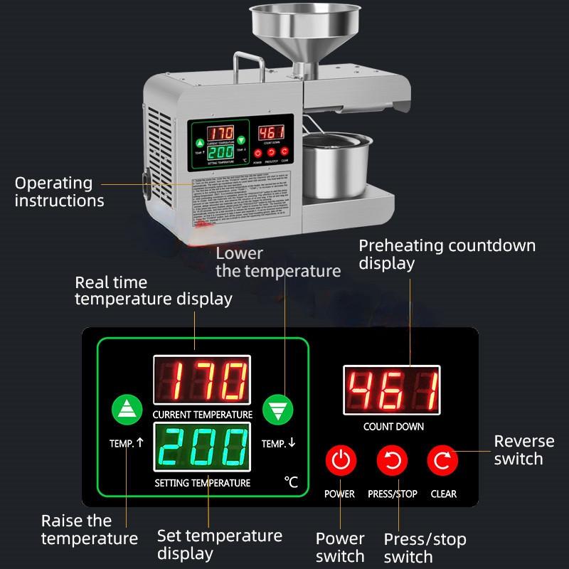Automatic Hot And Cold Oil Press Peanut And Sesame Oil Press Machine Intelligent Stainless Steel Oil Presser 38*15*32cm