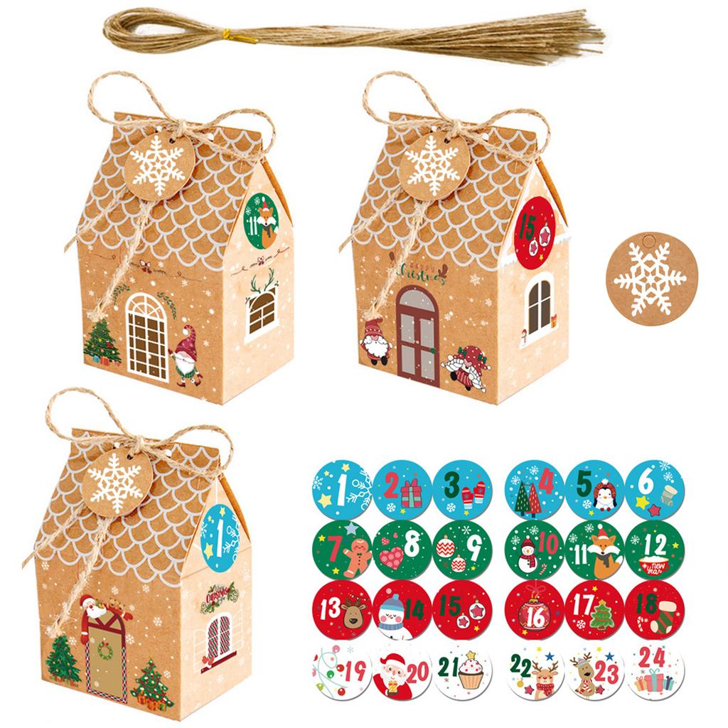 24 Set Christmas Gingerbread House Kraft Paper Packaging Box Small Paper Gift Bags Xmas Treats Party Favors Stocking Stuffers