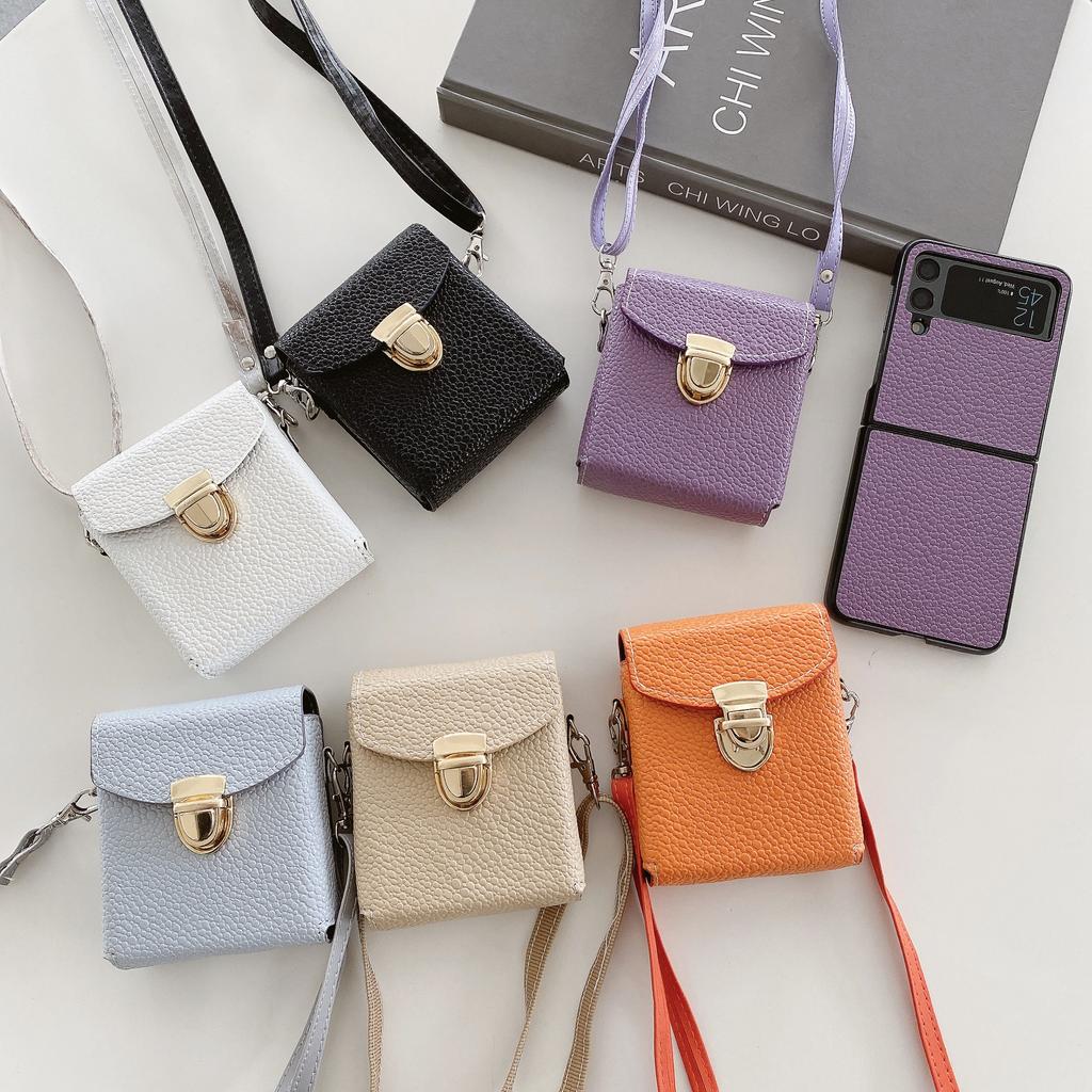 2 In 1 Crossbody Bag Phone Case for Samsung Galaxy Z Flip 5 3 4 Flip3 Flip4 Flip5 5G Case Shoulder Pouch Strap Leather Cover
