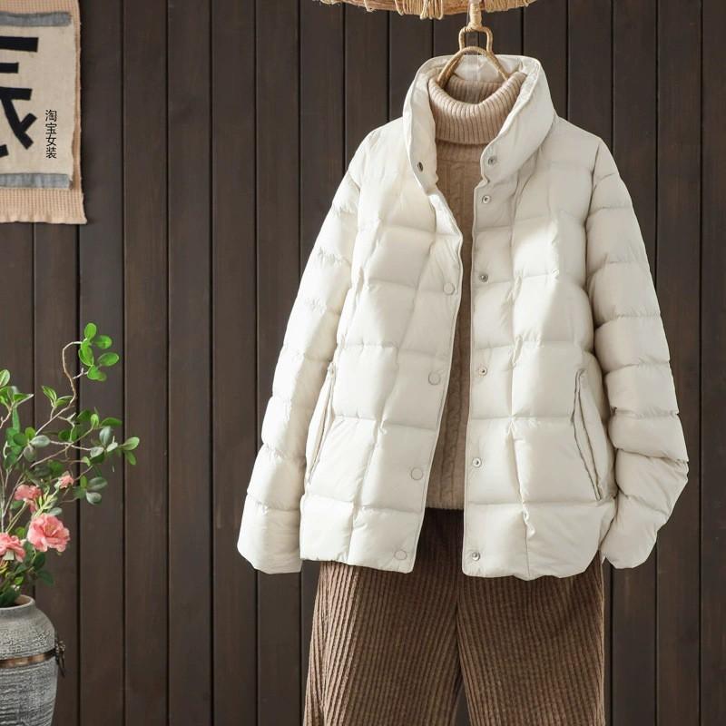 Womens Lightweight Short Down Jacket With Stand Collar 50% Duck Fill Warm Winter Coat
