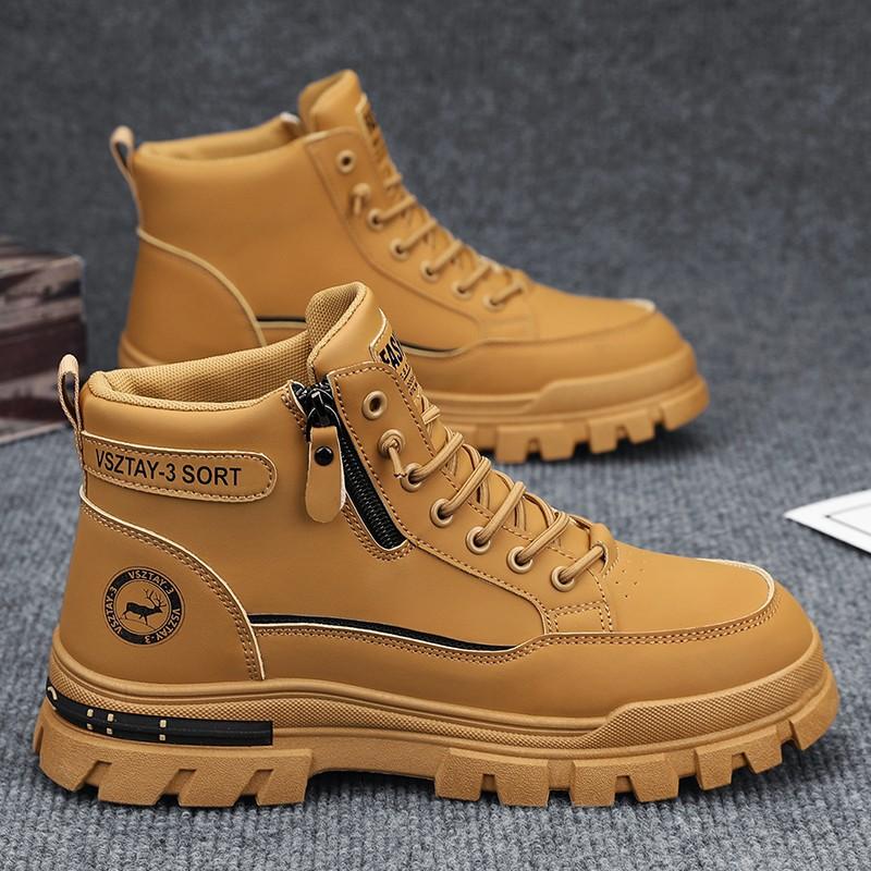 Martin boots new autumn high-top British boots medium-top leather waterproof thick-soled labor insurance rhubarb boots