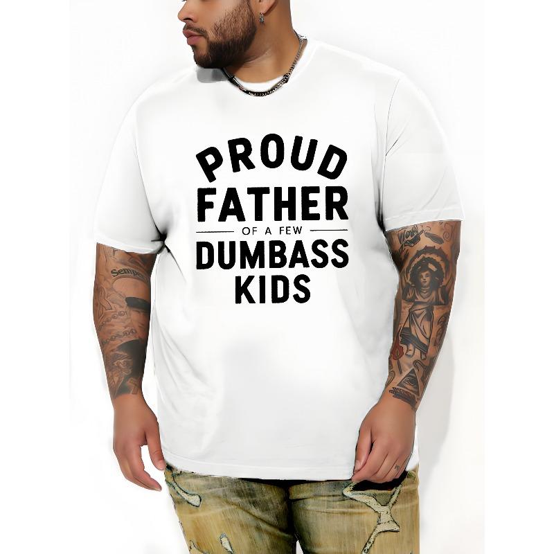 

European sizes Heavy Cotton Blend Plus Size T-shirt for Men, Proud Father Creative Pattern Print Tees for Males, Summer Casual Stylish Tops 4XL білий