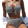 Women's Swimsuit Black and White Contrast Color Hollow Sexy High Waist Bikini Suit Beachwear Bathing Suits
