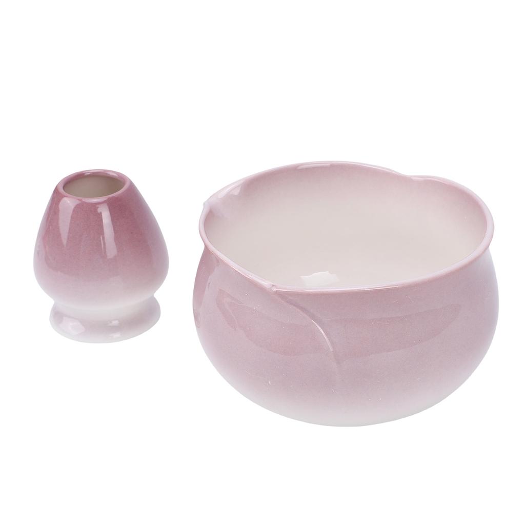 Matcha Bowl and Whisk Holder Ceramic Matcha Mixing Bowl with Spout for Traditional Japanese Tea Ceremony Gradient Purple