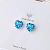 925 Silver Heart Blue Zircon Engagement Stud Earrings For Women Luxury Jewelry Elegant Accessories Jewellery