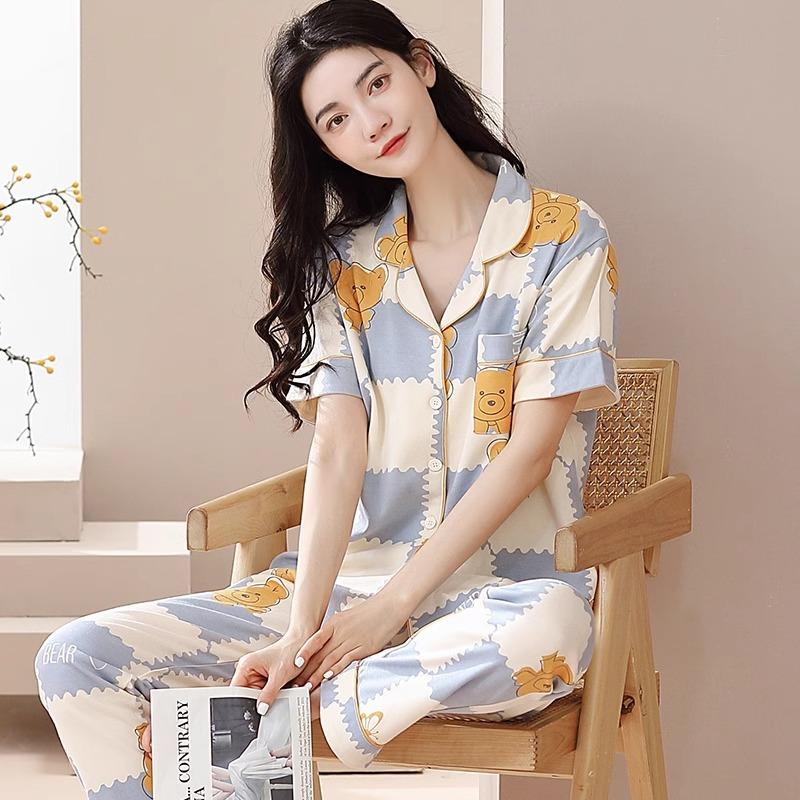 Pajamas Women's Summer Short-sleeved Gentle Wind Simple High-value Casual Women's Short-sleeved Loungewear Set