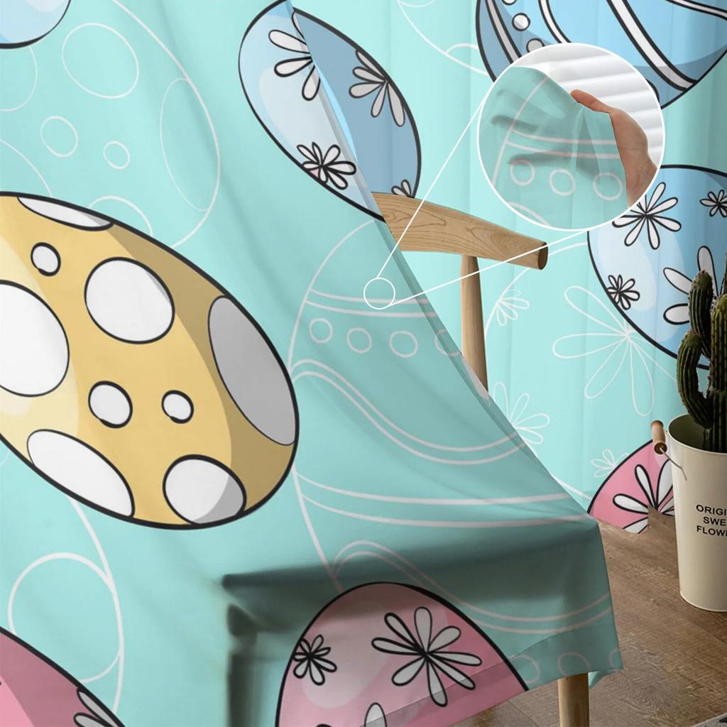 Easter Egg Blue Background Tulle Curtains for Living Room Bedroom Voile Sheer Curtain Window Home Decor Drapes