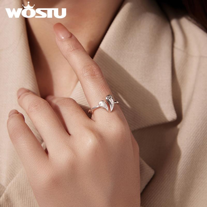 WOSTU 925 Sterling Silver Mother's Day Heart Open Ring For Women Adjustable Love Heart Jewelry Sentimental Gift For Mom Wife
