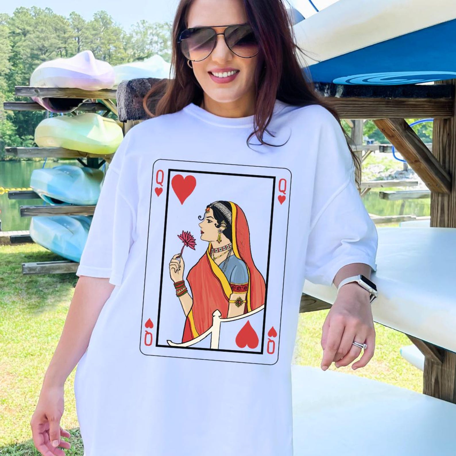 Queen of Hearts Cotton Graphic T-shirt | Women s Casual Summer Top, Desi streetwear 4XL
