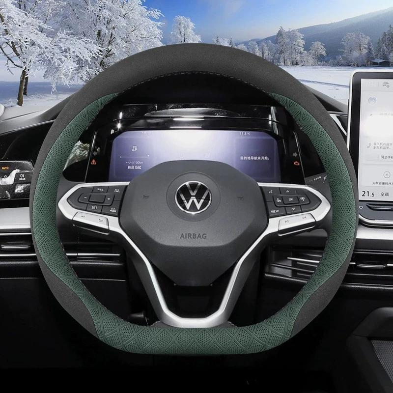 Leather Car Steering Wheel Cover for Volkswagen Id4 Polo Atlas Tigua Tayron Caddy Taigo T Cross 2015 - 2025 2026 VW Accessories