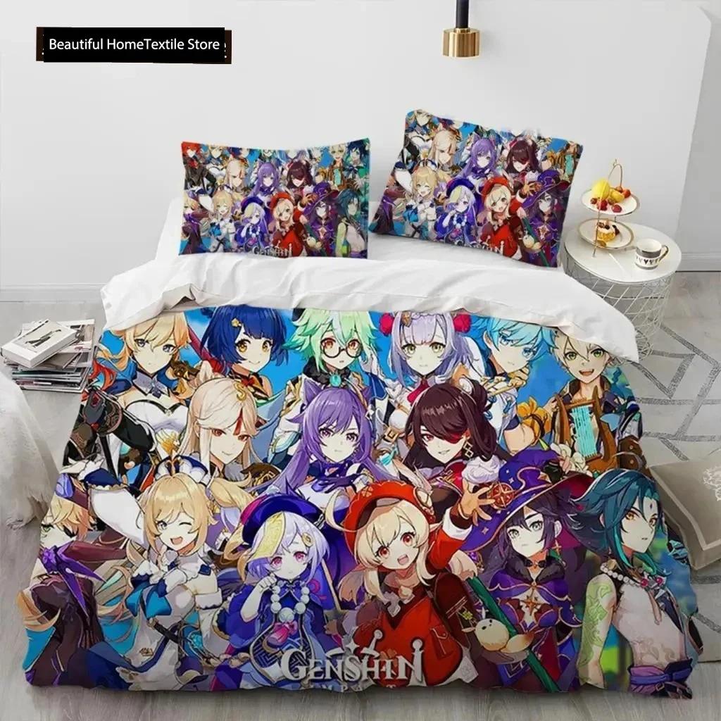 Anime Genshin Impact Hra Ložní souprava Chlapci Dívky Velikost Twin Queen Povlak na přikrývku Povlak na polštář Postel Děti Dospělí Domácí textil
