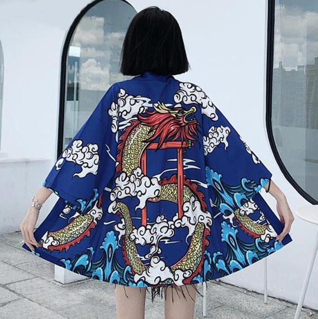 New Digital Printed Japanese Harajuku Kimono Robe Poncho Pajama Cardigan