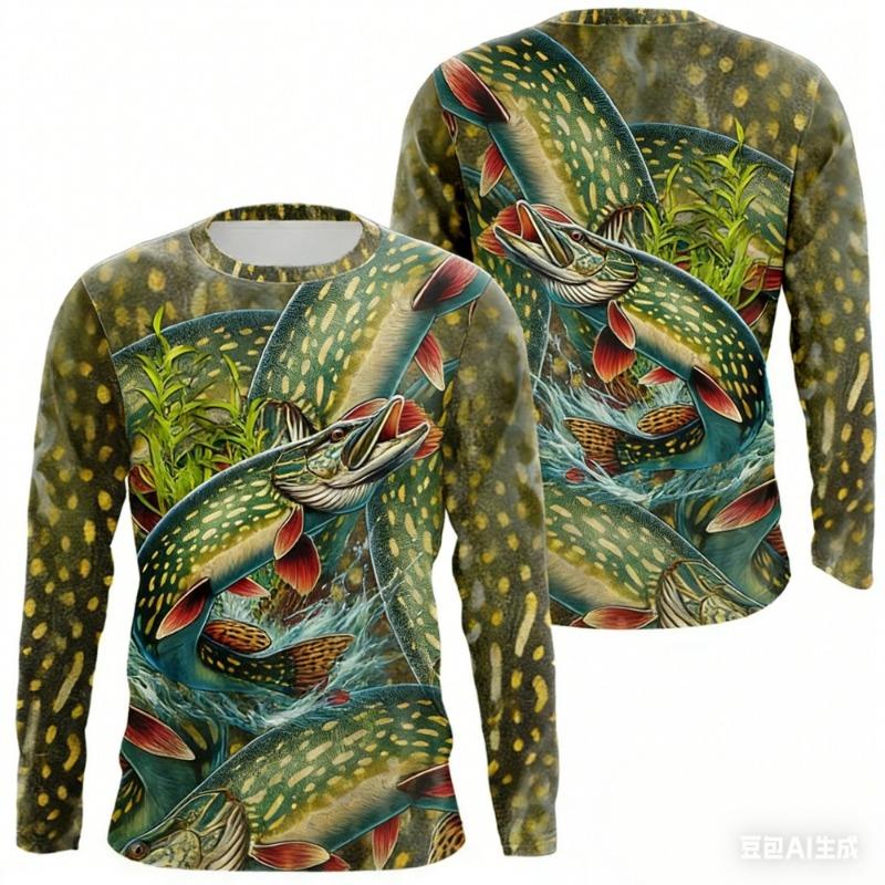 Fishing Redfish Bass Scale Pattern Breathable Graphic T Shirts Men Fashion Men's Clothing Outdoor Tee Men's Long Sleeve T-Shirt