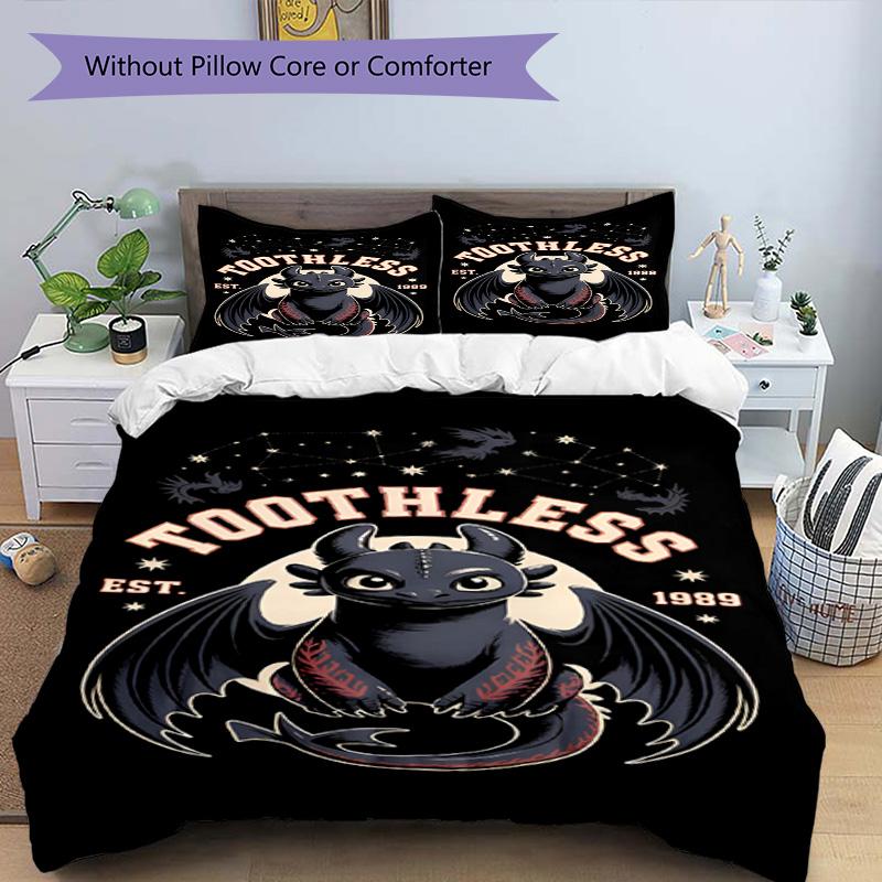 3pcs Duvet Cover Set (1*Duvet Cover + 2*Pillowcase, Without Core), How to Train Your Dragon Print Bedding Set, Bedroom Decor, All‑Season, Birthday Gif