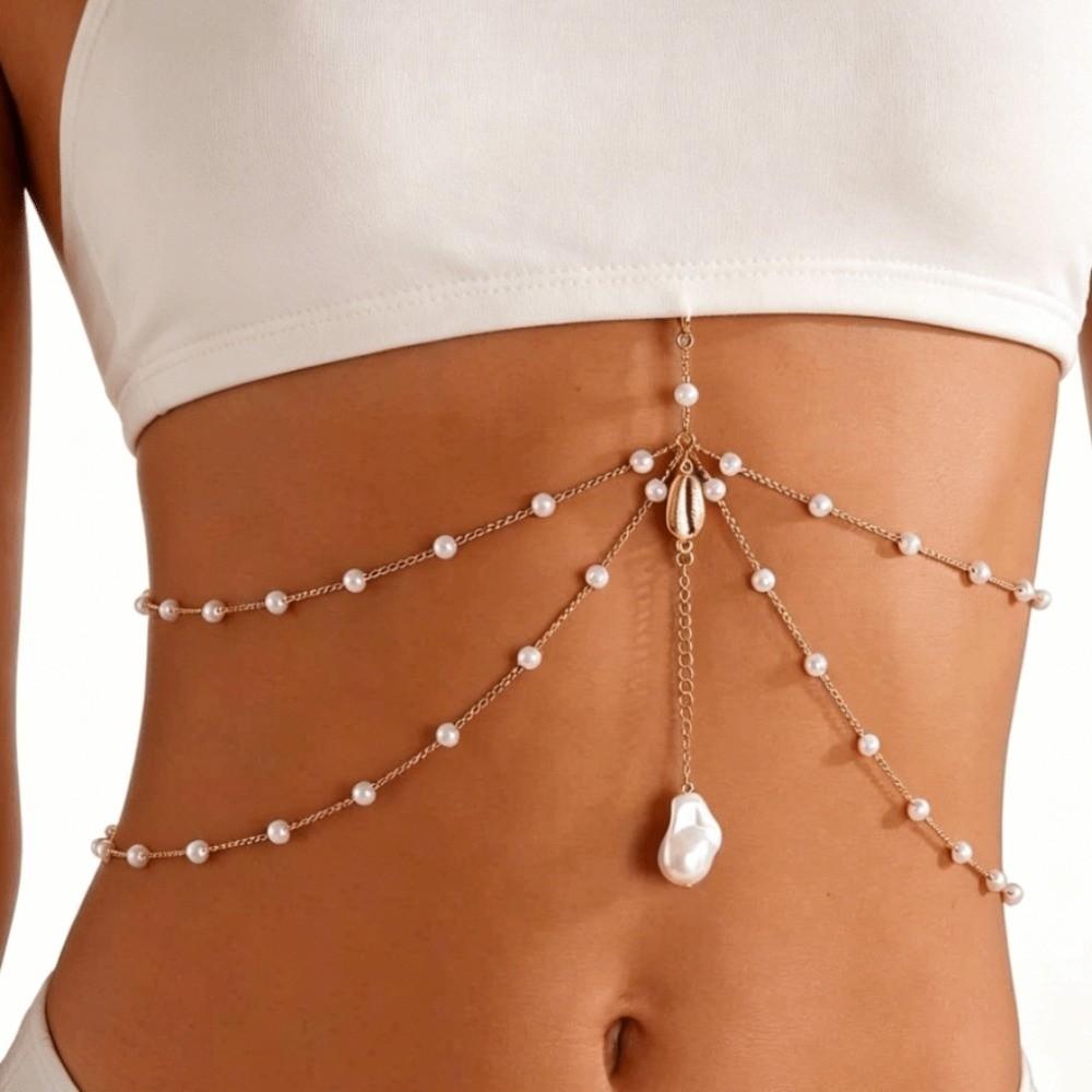 Pearl Pendant Belly Chain Seashell Boho Chest Chain Fashion Waist Chains  Vacation