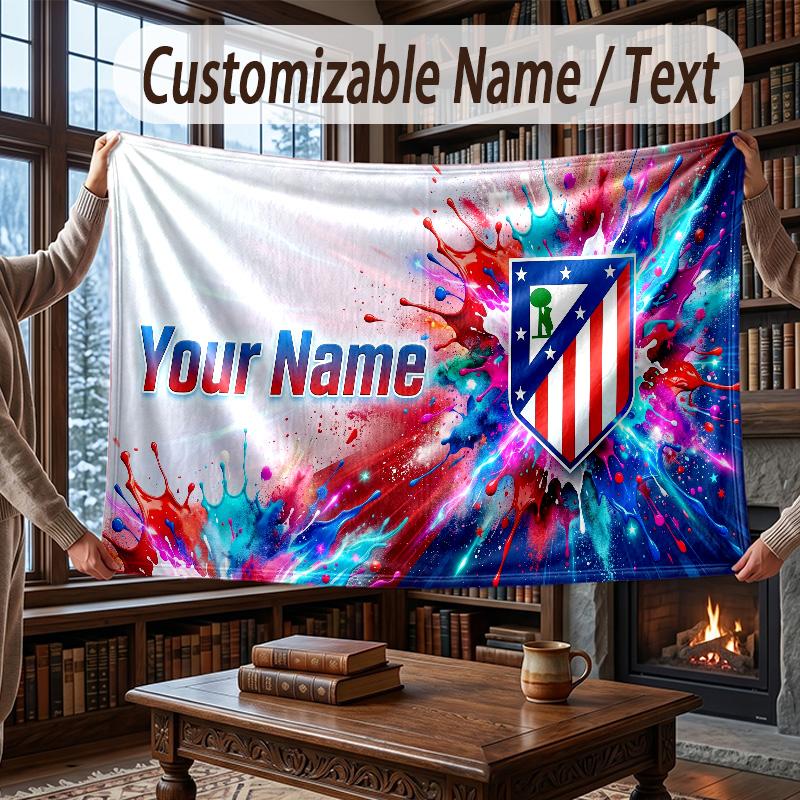 Coperta Plaid in Flanella con Nome Personalizzato Modello FC Atletico Madrid Calda Decorazione per la Casa