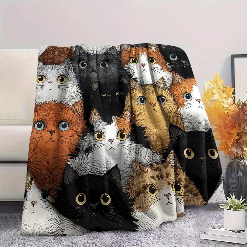 Kitty Print Flannel Blanket, High Quality Comfortable for All Seasons, Home Decor, Warmth and Comfort, Perfect for Christmas Gifts