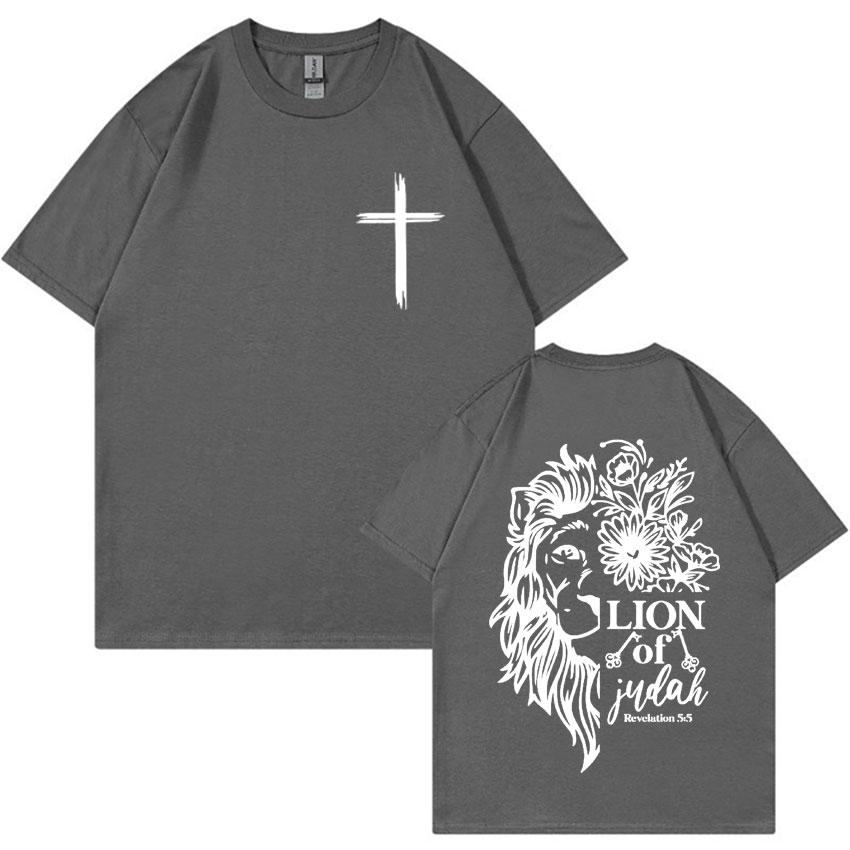 Jesus Lion of Judah Print T-shirt for Men Women Aesthetic Christian Clothing T Shirts Fashion Oversized 100% Cotton T Shirt Tops