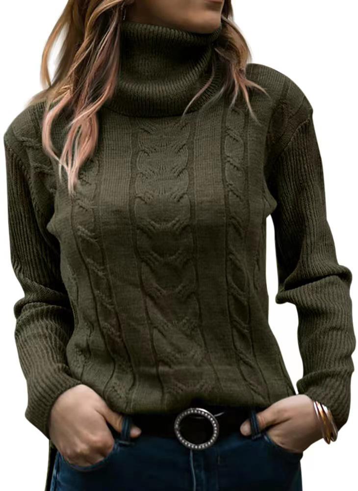 2026 Autumn/Winter Retro High Neck Solid Color Knit Sweater for Women