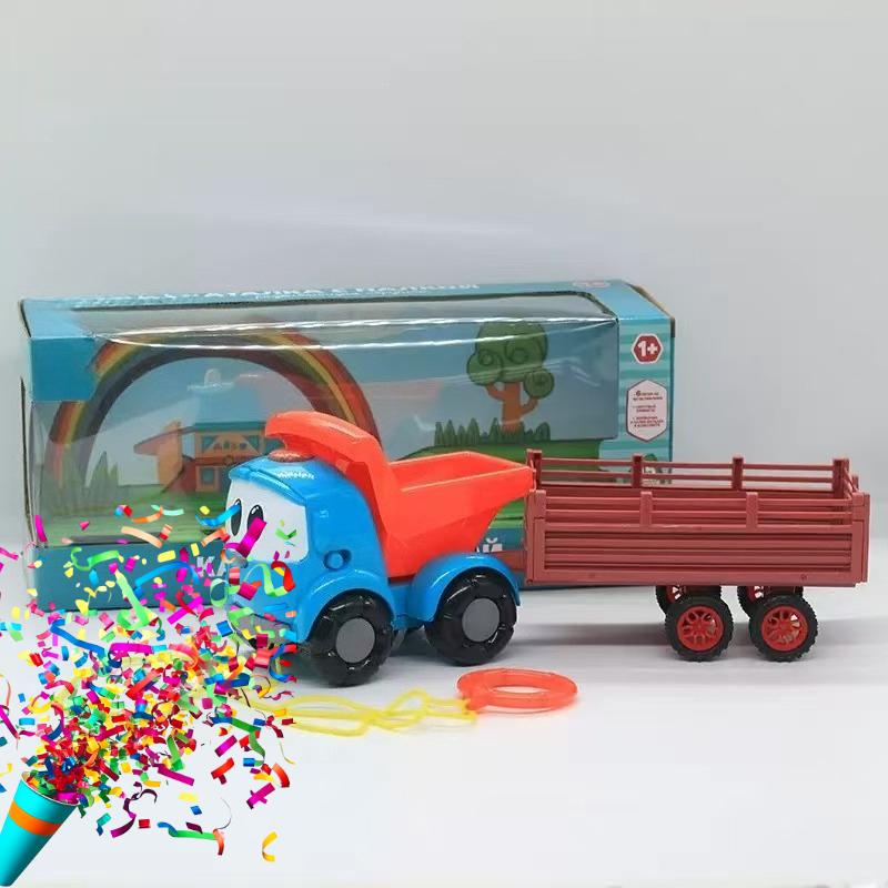 Cartoon-Ingenieur-Bauernhof-Fahrzeuge gelbe Gabelstapler mit singenden Liedern und beleuchteten Spielzeug-Wagen Rennstrecke Kinderspielzeug