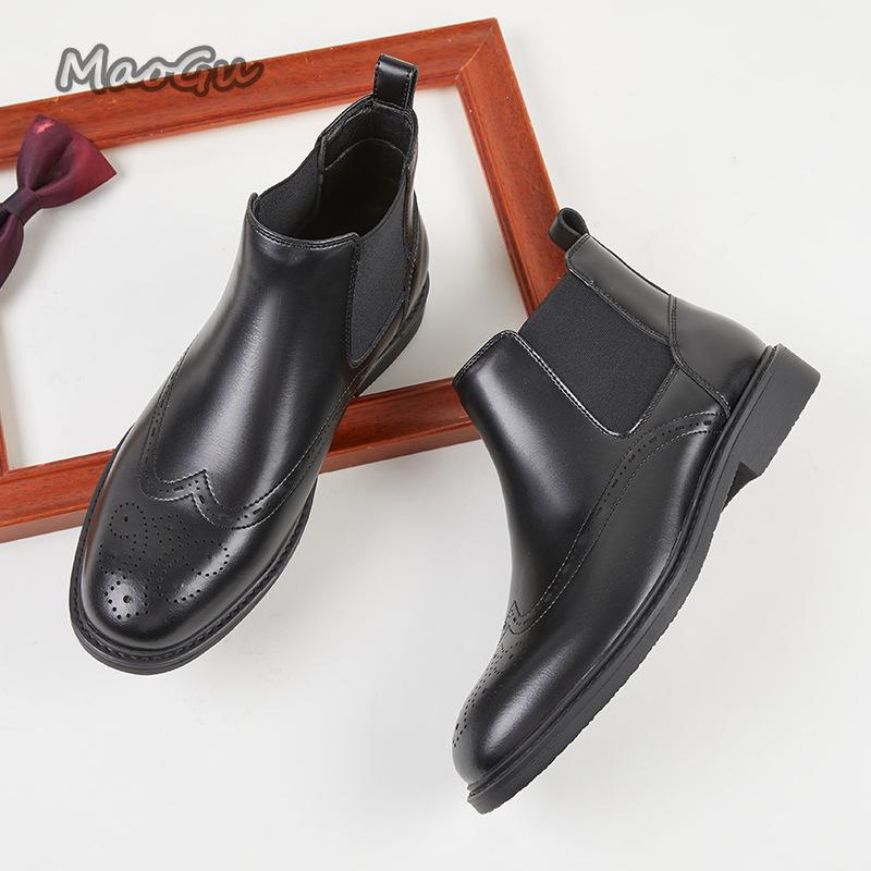 Fashion British Style Chelsea Boots for Man Business High Top Leather Short Boots Zapatos De Hombre Casual Spring Autumn Botas Masculino