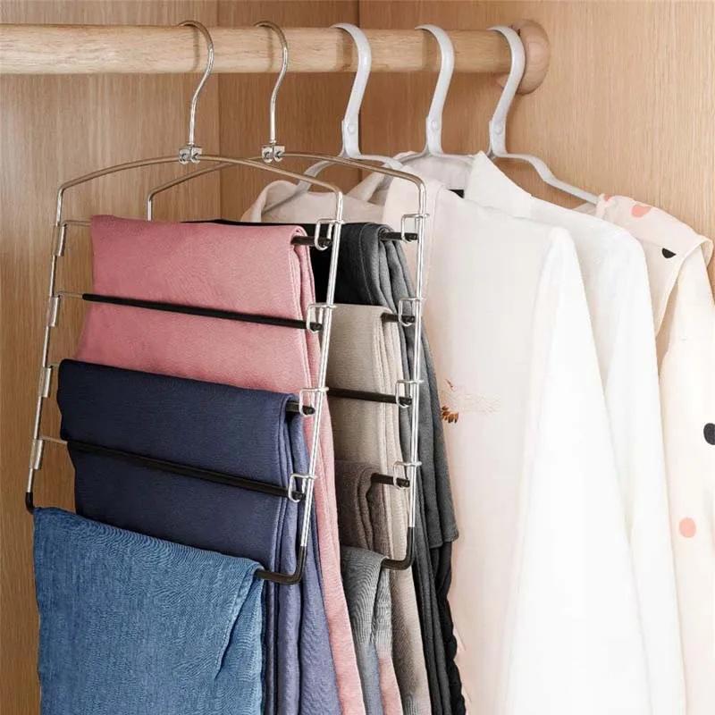 Mehrschichtige Edelstahl Bewegliche Kleiderbügel Regale Organizer Platzsparer Schrank Kleiderbügelständer Hosen Kleidung Funktionsbügel