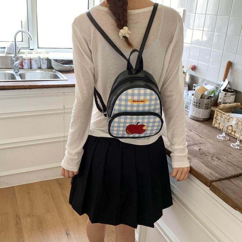 Fashion Plaid Apple Backpack Cute Exquisite Girl Backpack College Style Student Schoolbag Large Capacity