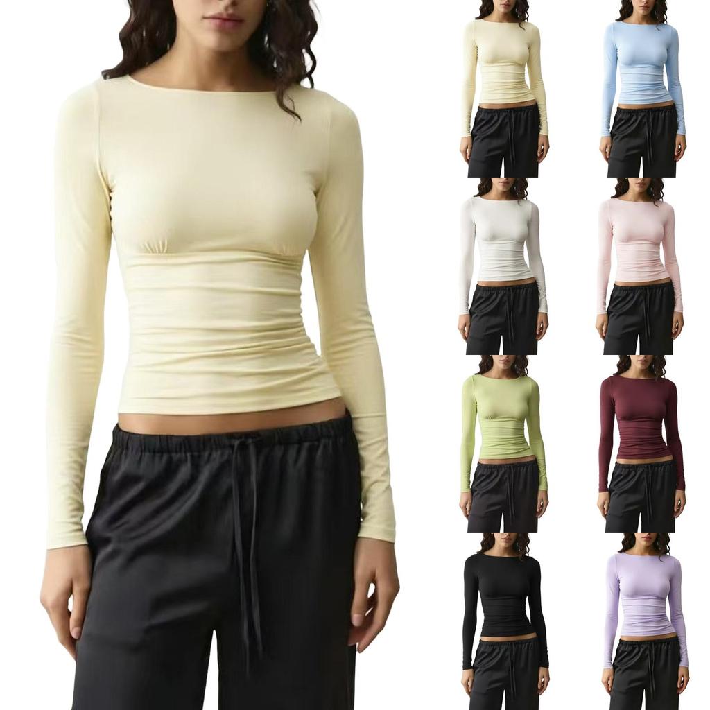 Damen Off-Shoulder Raffung Taille Slim Fit Cropped T-Shirt für Lässigen Sommer