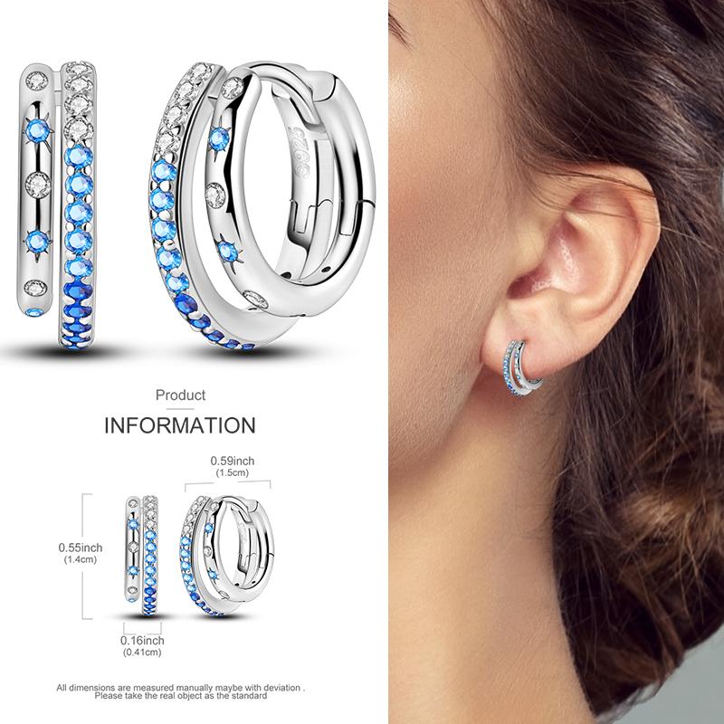 Boucles d'Oreilles Créoles en Argent 925 Zircon Coloré Boucles d'Oreilles Créoles Pavées Pour Femmes Filles Bijoux Cadeau