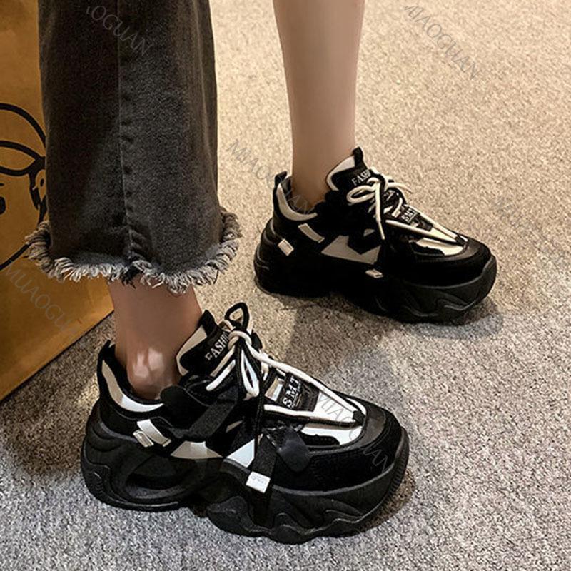 Fashion Women Platform Sneakers Spring Autumn Women Casual Sport Shoes Mesh Breathable Sneakers Thick Sole Color Blocking Tennis Shoes