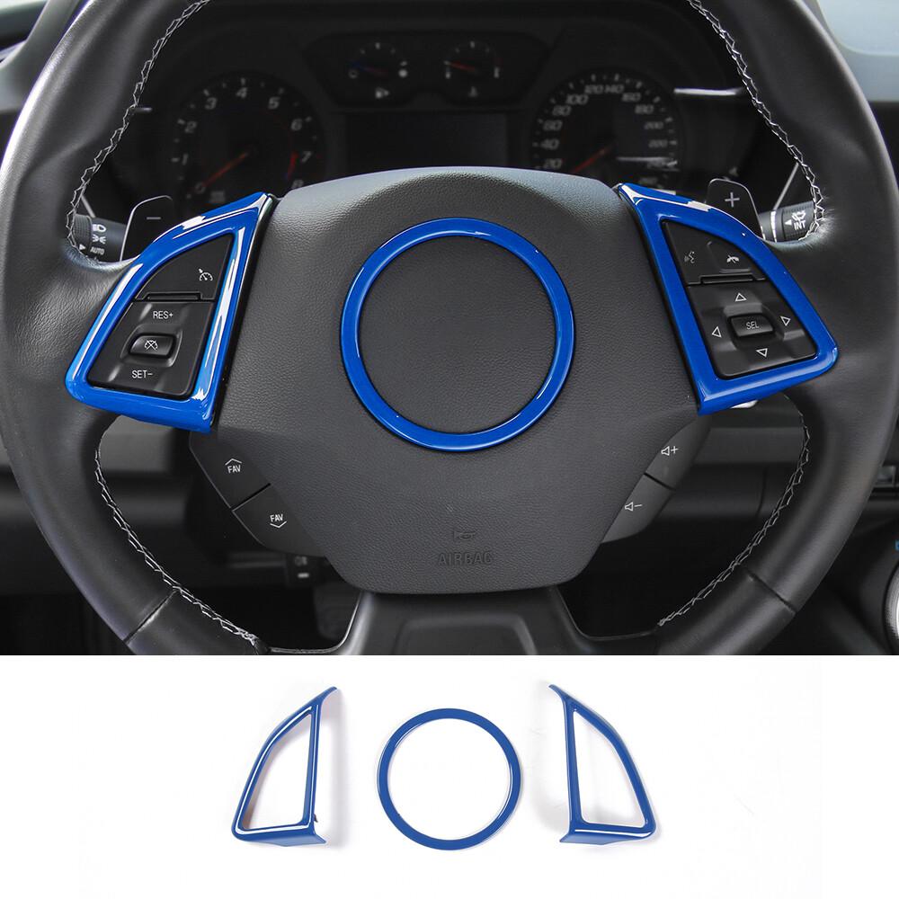 3pcs Steering Wheel Frame Decoration Cover Trim For Chevrolet Camaro 2017+ Blue